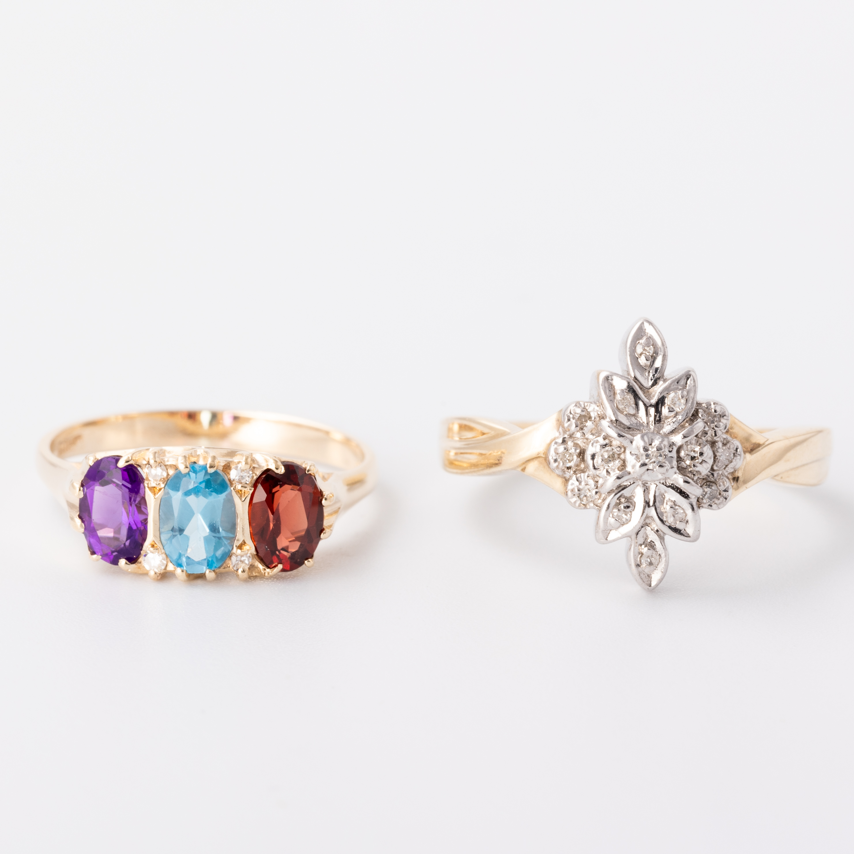 Two Diamond & Gemstone Rings 9ct Gold