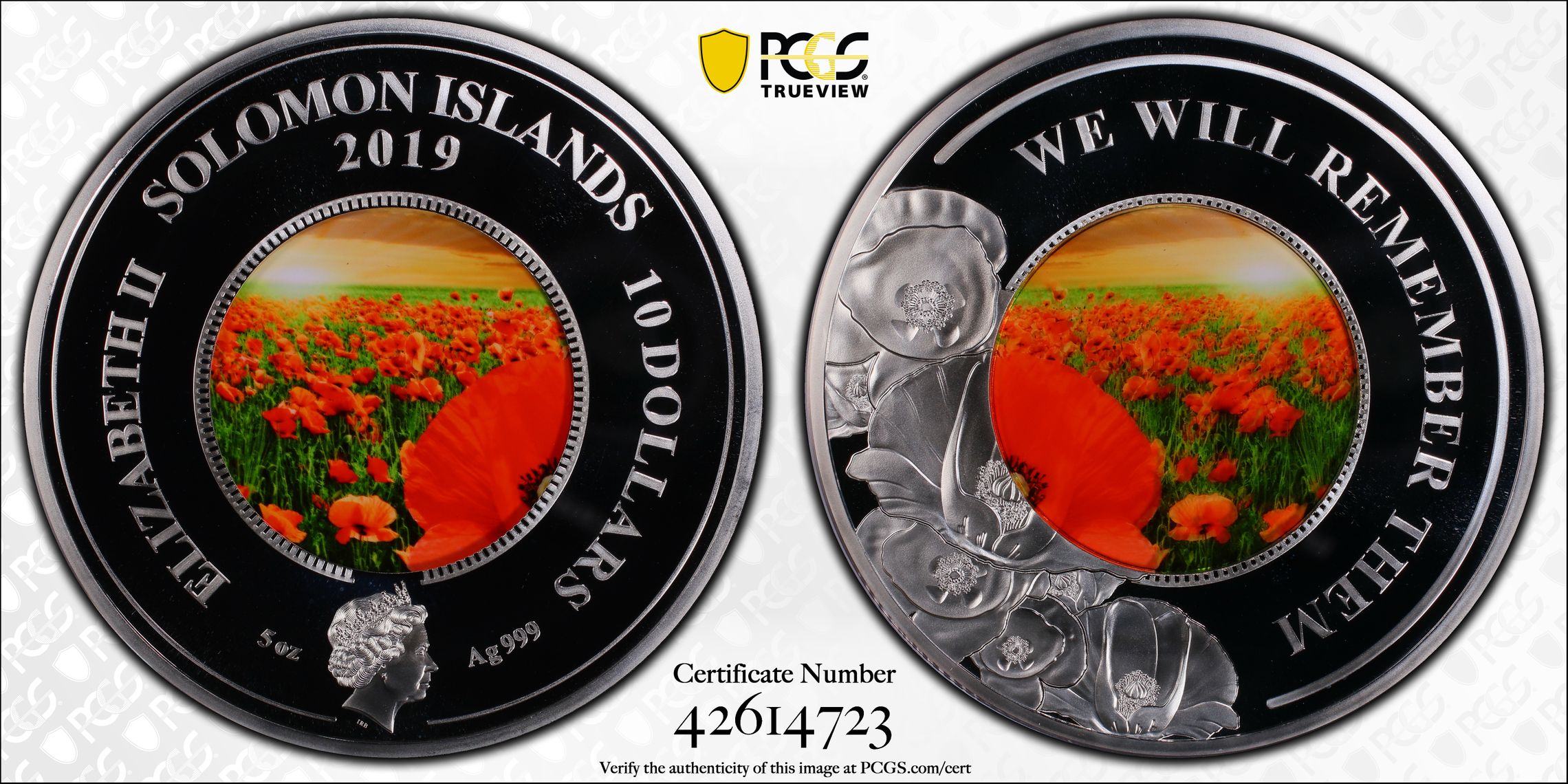 Solomon Islands, Remember Them-Red Poppy POP 1/0, Ten Dollar, 2019, PCGS PR69DCAM
