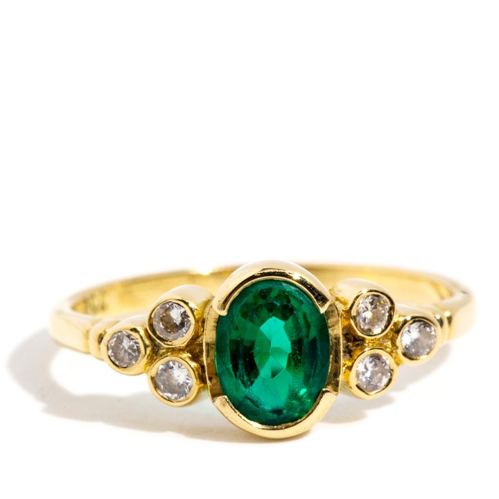 Diamond & Synthetic Emerald 9ct Gold Ring,