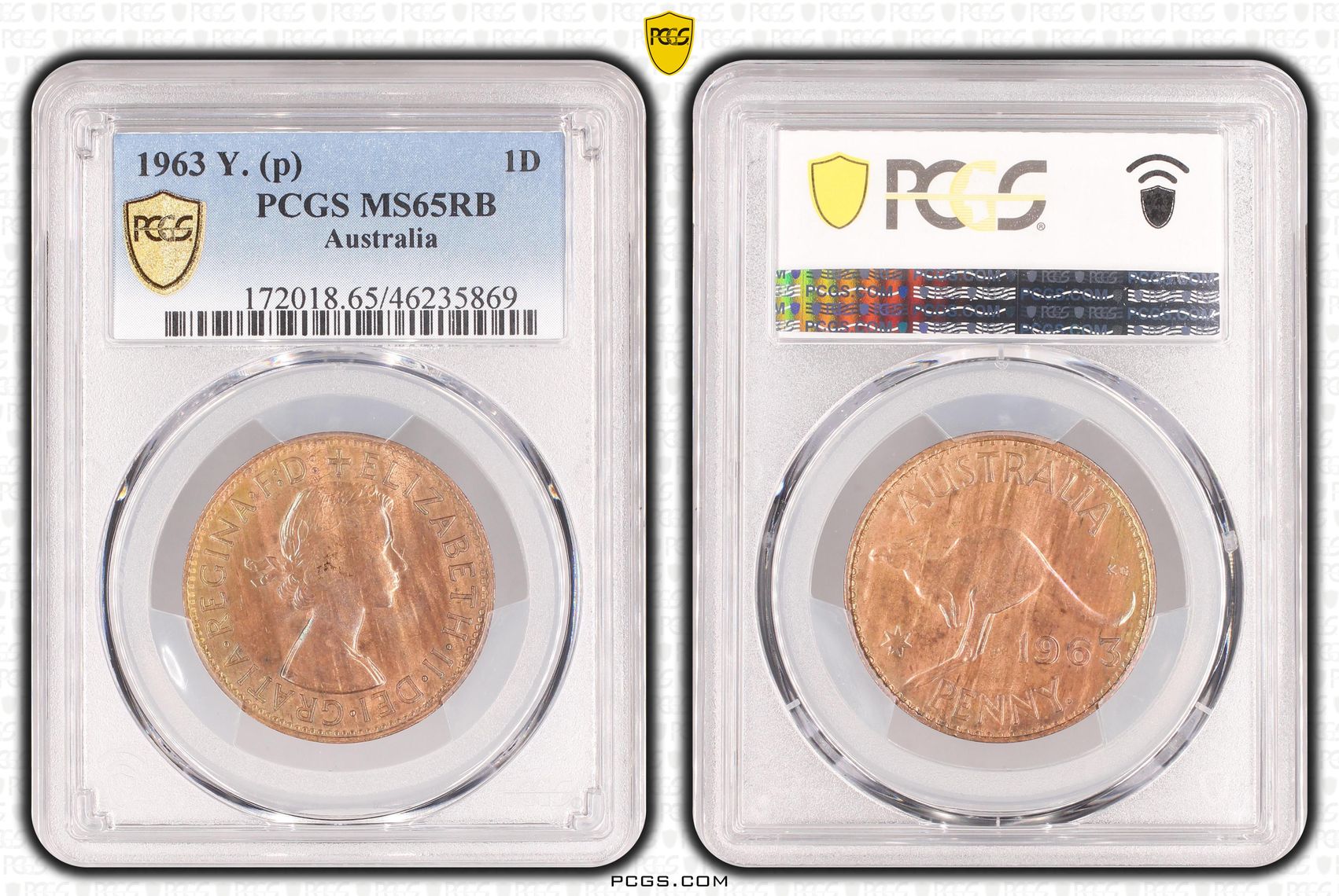 Elizabeth II, Penny, 1963, PCGS MS65RB