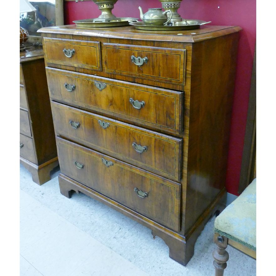 English Georgian 18th Century Inlaid Walnut Dresser Chest of Drawers- 43x37x20''