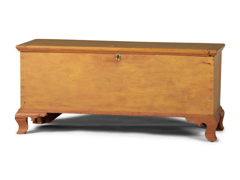 A Chippendale Yellow and Red Painted Pine Blanket Chest