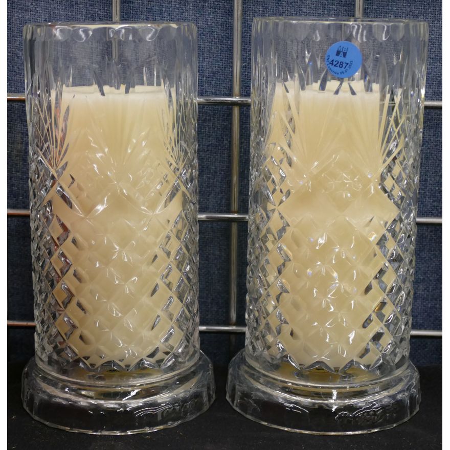 Pair Cut Crystal Candleholders 9''