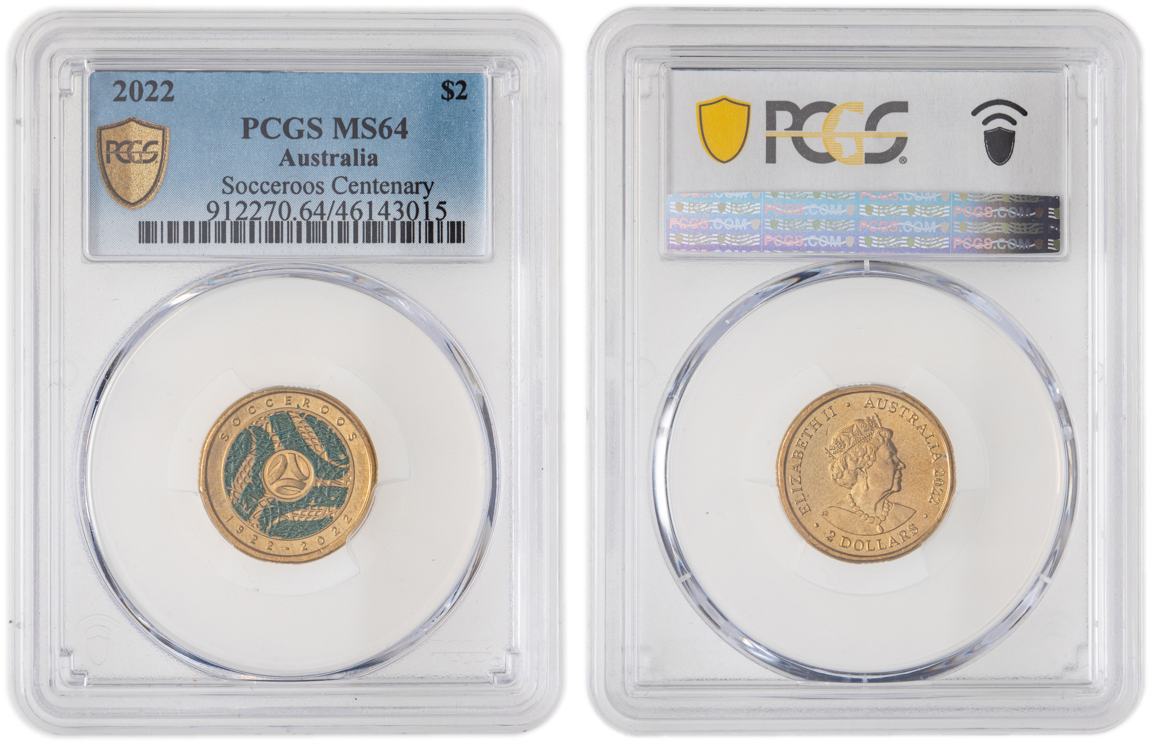 Elizabeth II, Socceroos Centenary, Two Dollar, 2022, PCGS MS64