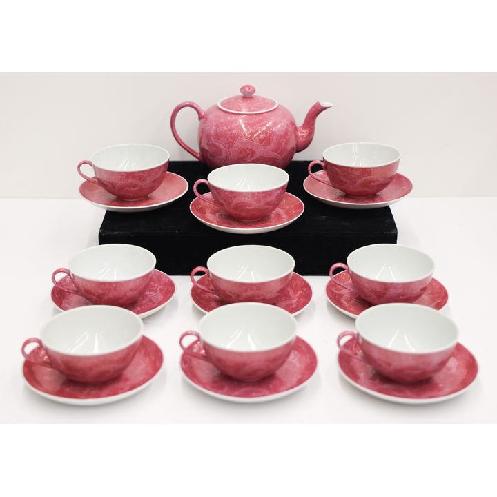 10pc Chinese Jiangxi Pink Dragon Teaset