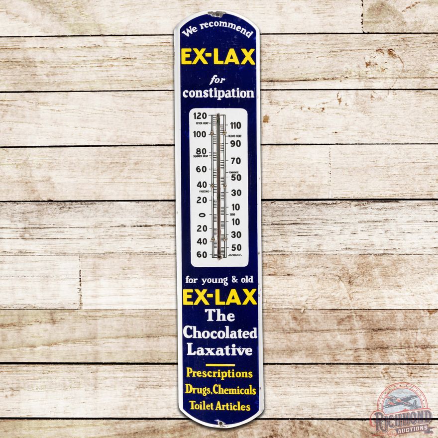 Ex-Lax The Chocolate Laxative SS Porcelain Thermometer Sign
