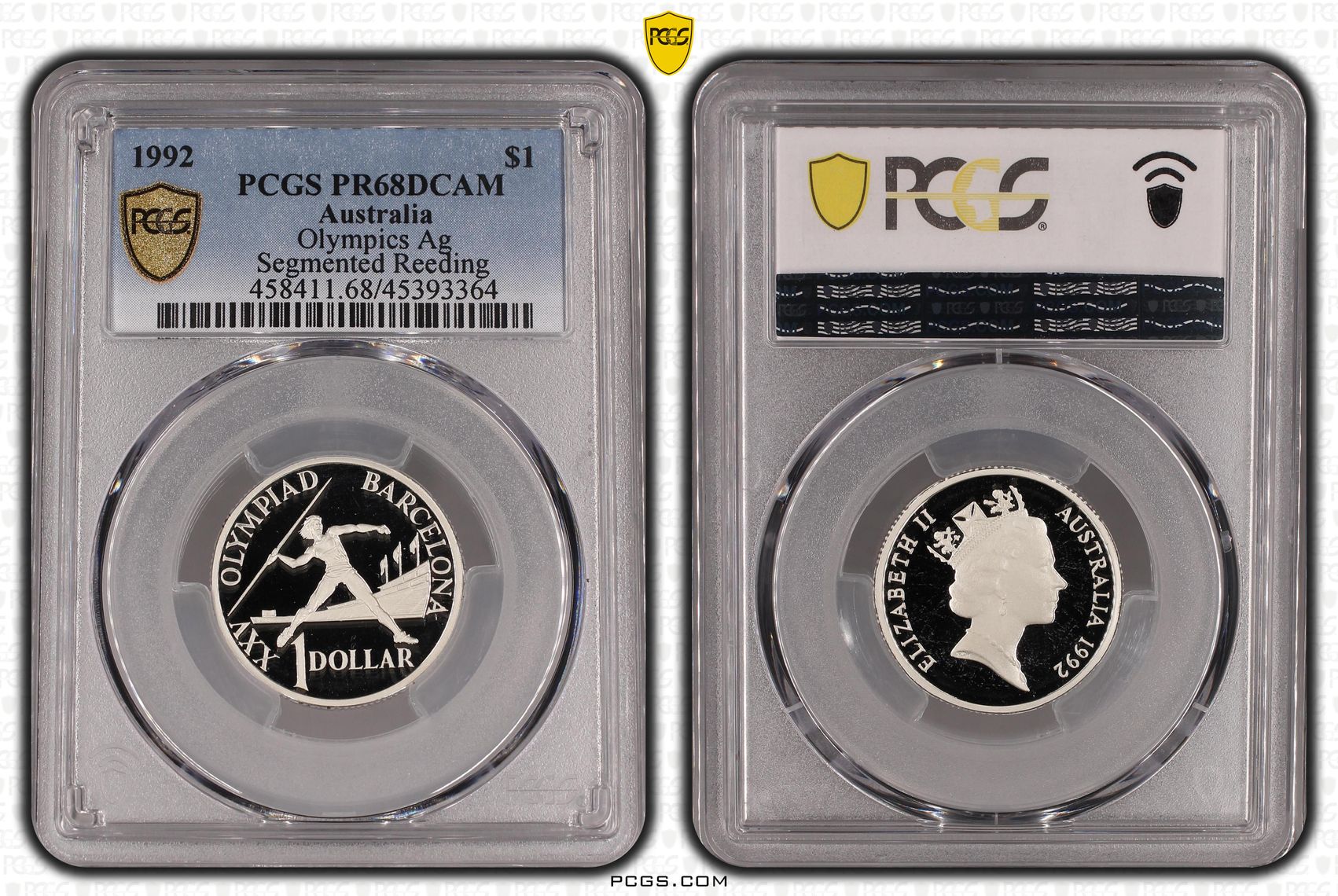 Olympics Silver Segmented Reeding, One Dollar, 1992, PCGS PR68DCAM