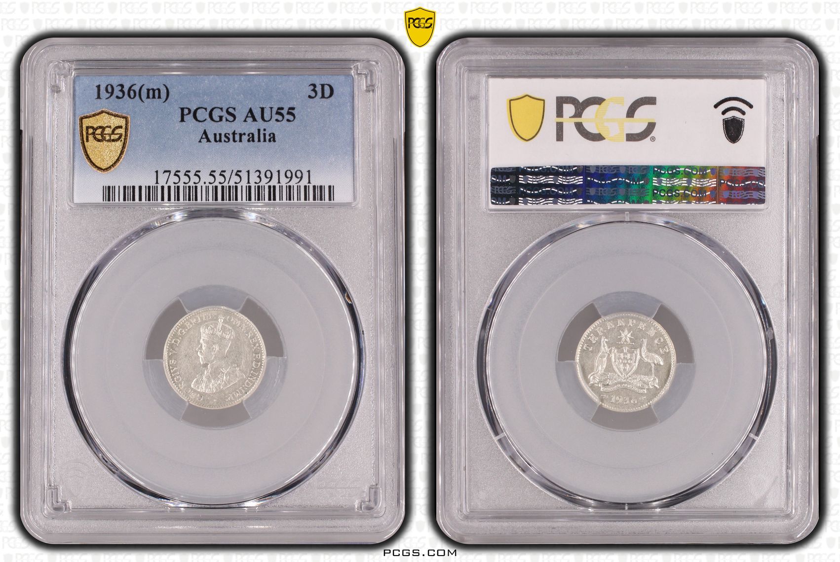 George V, Threepence, 1936(m), PCGS AU55