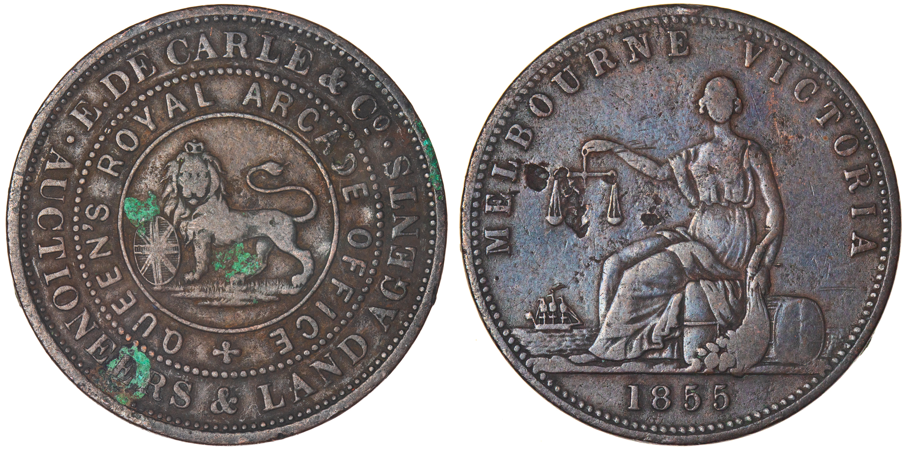A.63 - E. De Carle & Co, Dunedin, Penny, 1855, VG