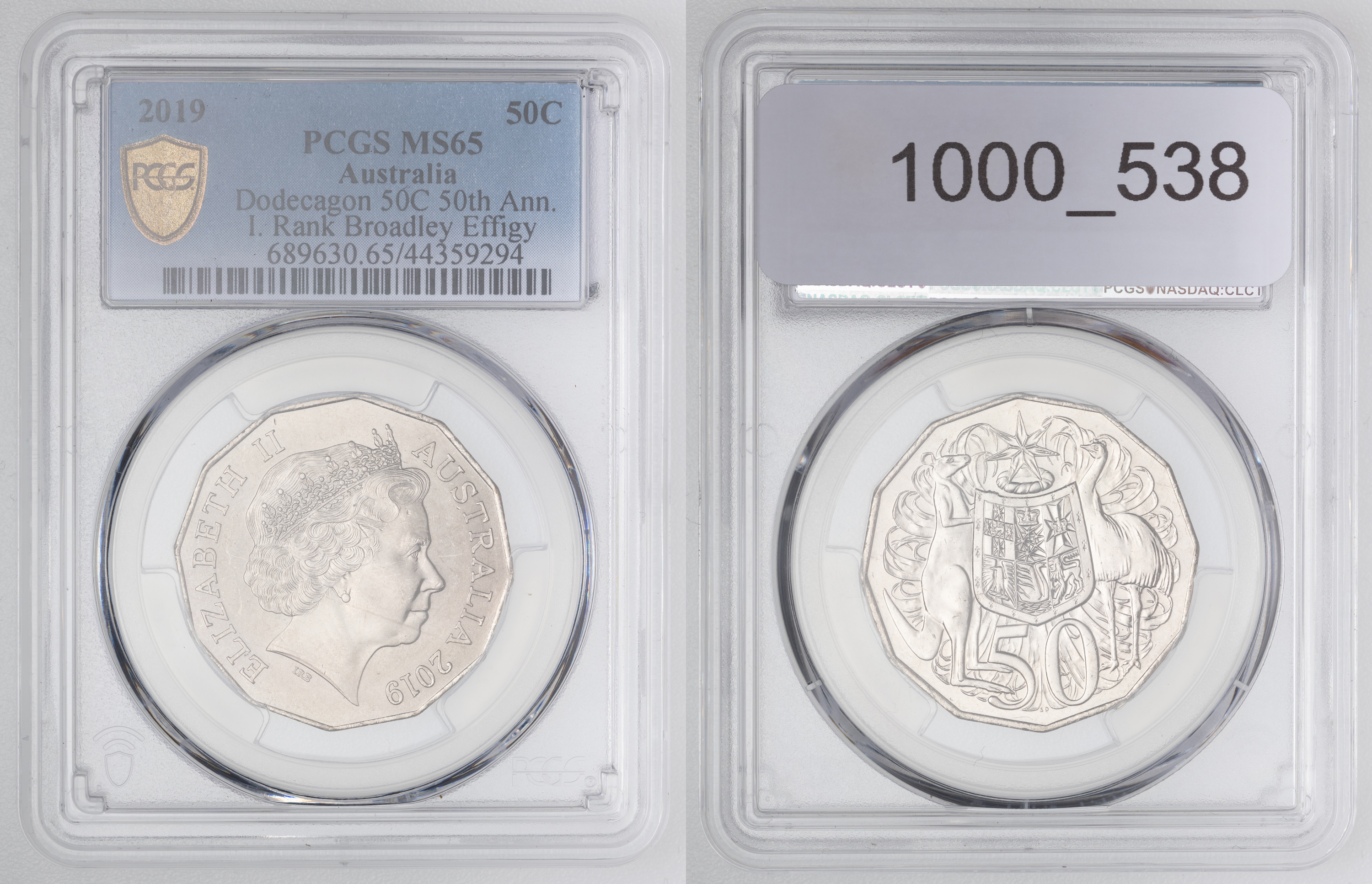 Elizabeth II, Dodecagon 50C 50th Ann. I. Rank Broadley Effigy, Fifty Cent, 2019, PCGS MS65