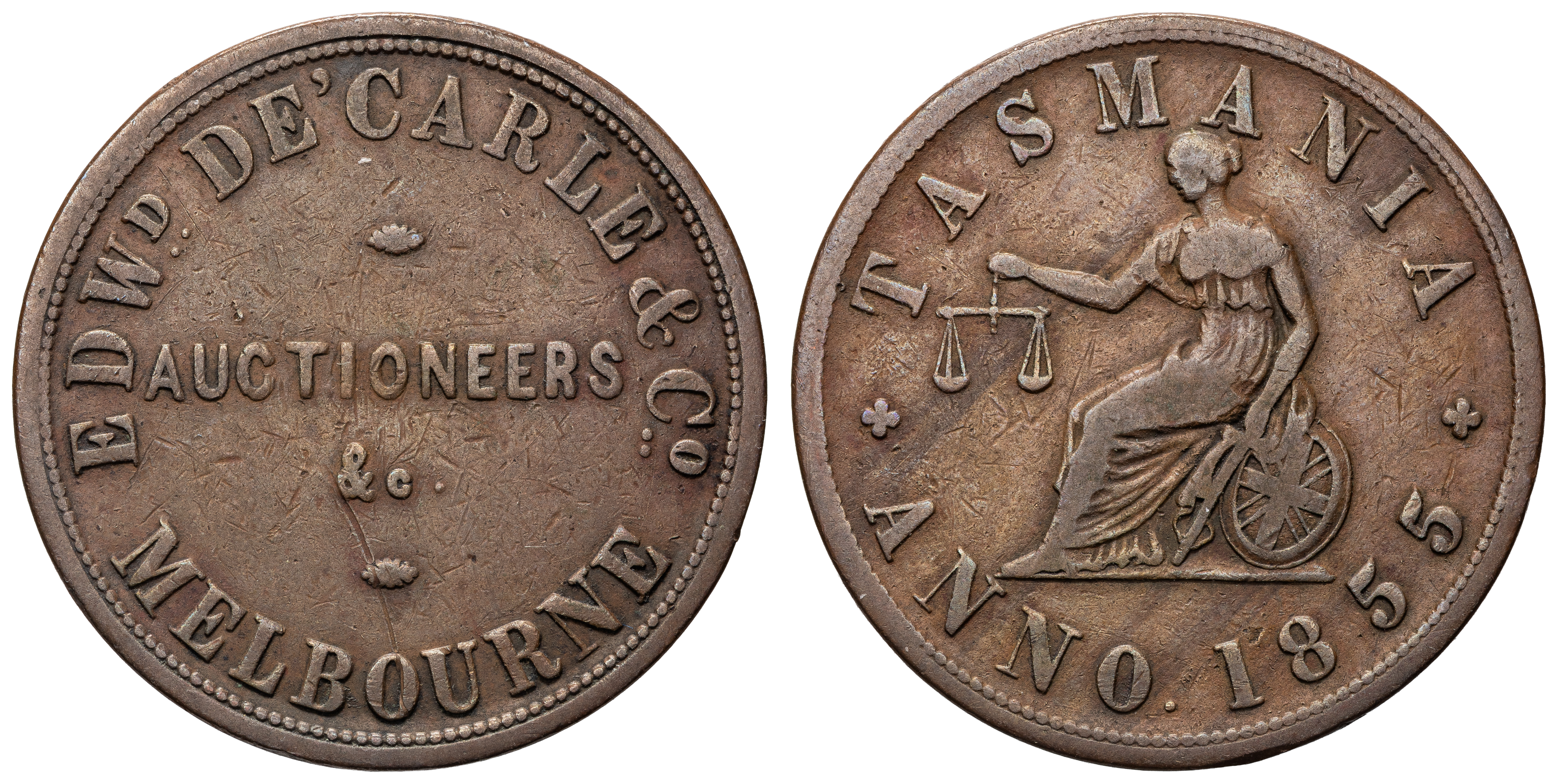 A.65 - De Carle, Edwd & Co, Melbourne, VIC, Penny, 1855, F