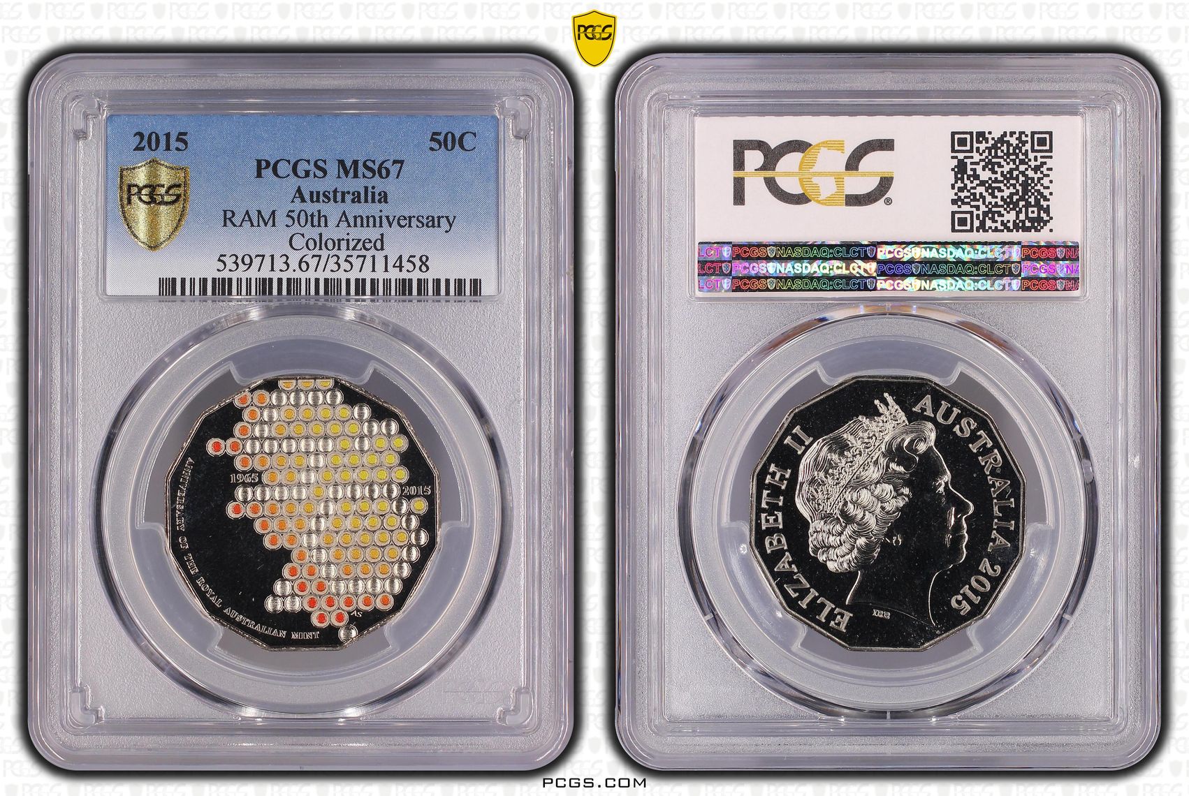 RAM 50th Anniversary Colorized, Fifty Cent, 2015, PCGS MS67