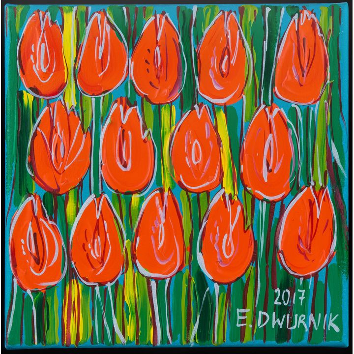 Edward Dwurnik | Pomarańczowe tulipany, 2017