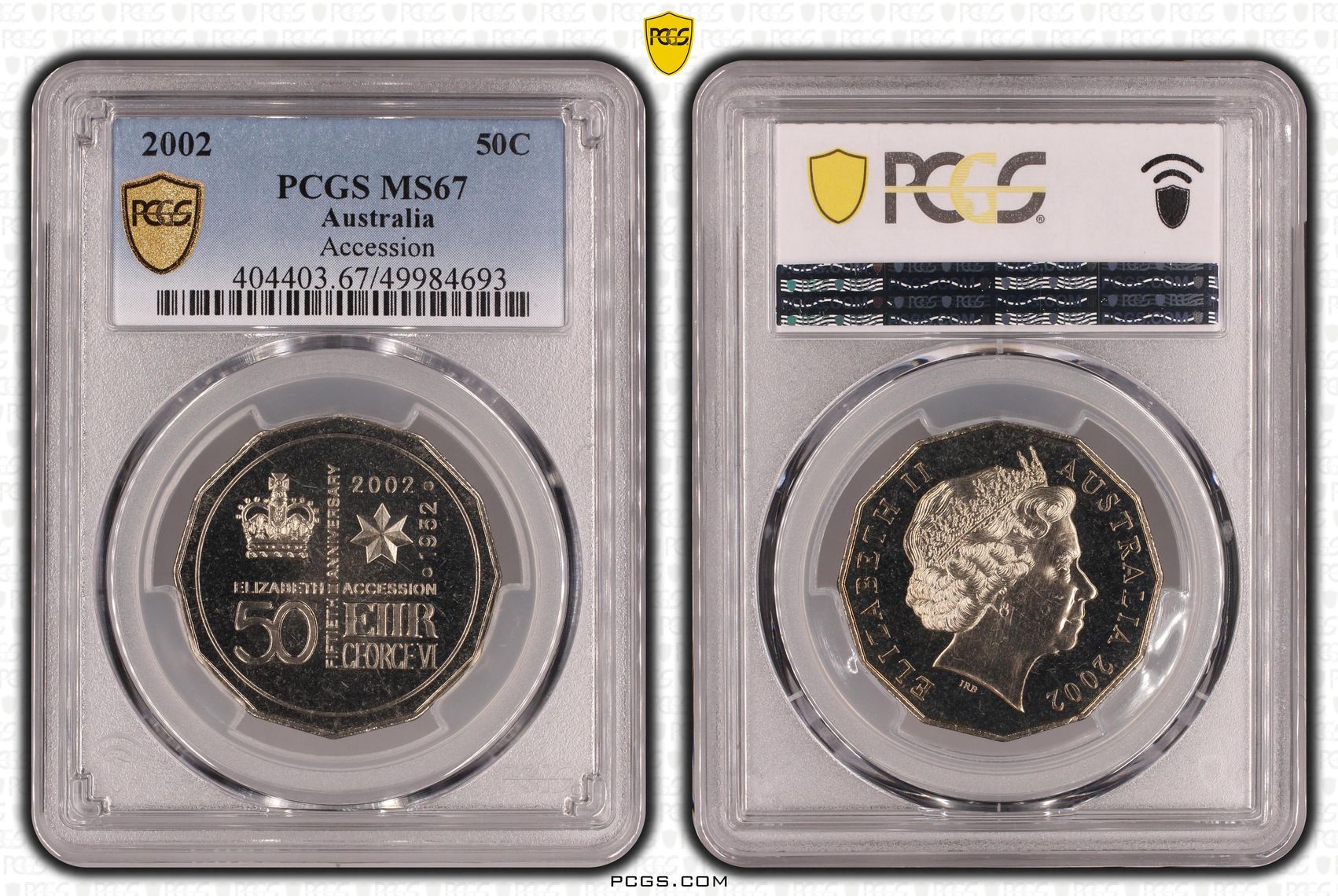 Accession , Fifty Cent, 2002, PCGS MS67