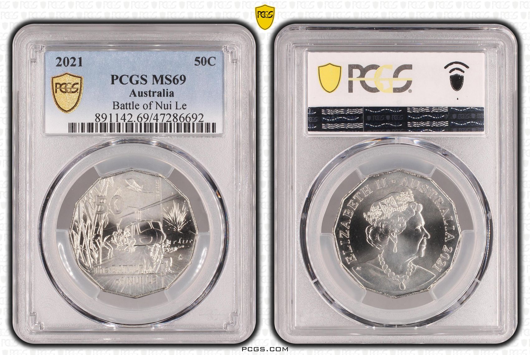 Elizabeth II, Battle of Nui Le, Fifty Cent, 2021, PCGS MS69
