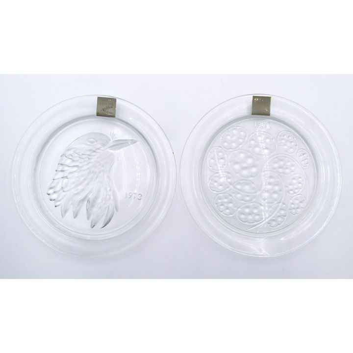 2pc Lalique Crystal Glass Plates w/ Boxes 8.25''