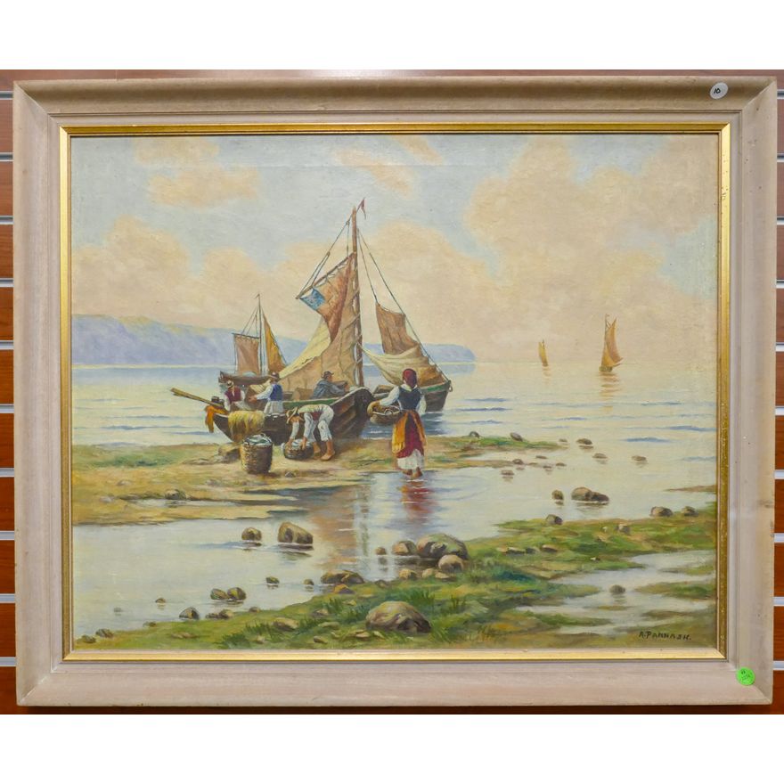 Adolph Pannash (1866-1952 American) ''Dutch Fishermen'' Oil