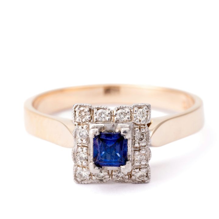 Sapphire & Diamond Halo Ring 9ct Gold, Circa 1980s,