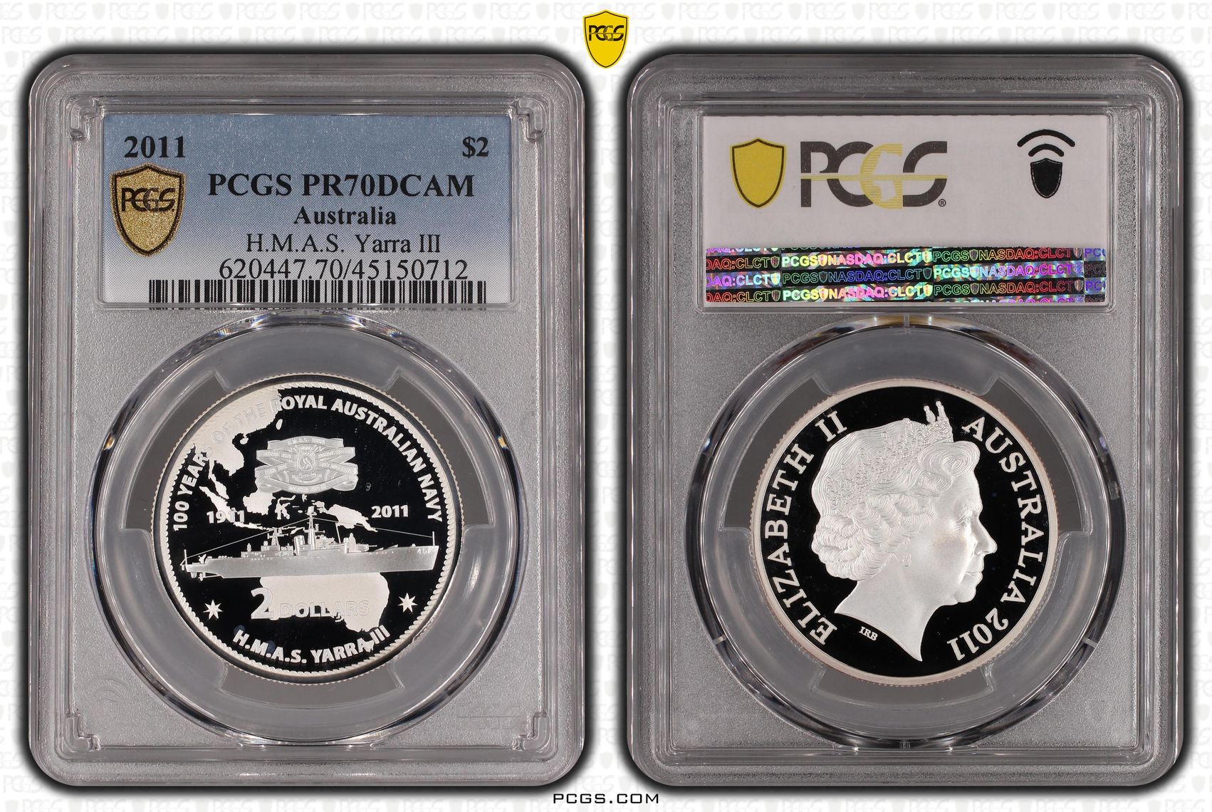 2011 Australia Two Dollar, $2 Silver Proof H.M.A.S. Yarra III PCGS - PR70DCAM POP 1/0 -712