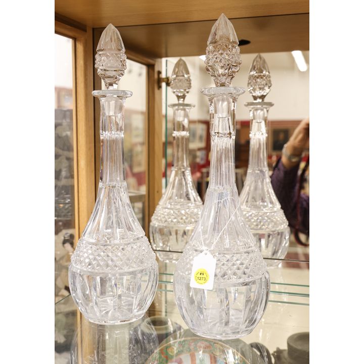 Pair Cut Crystal Tall Decanters 15.5''