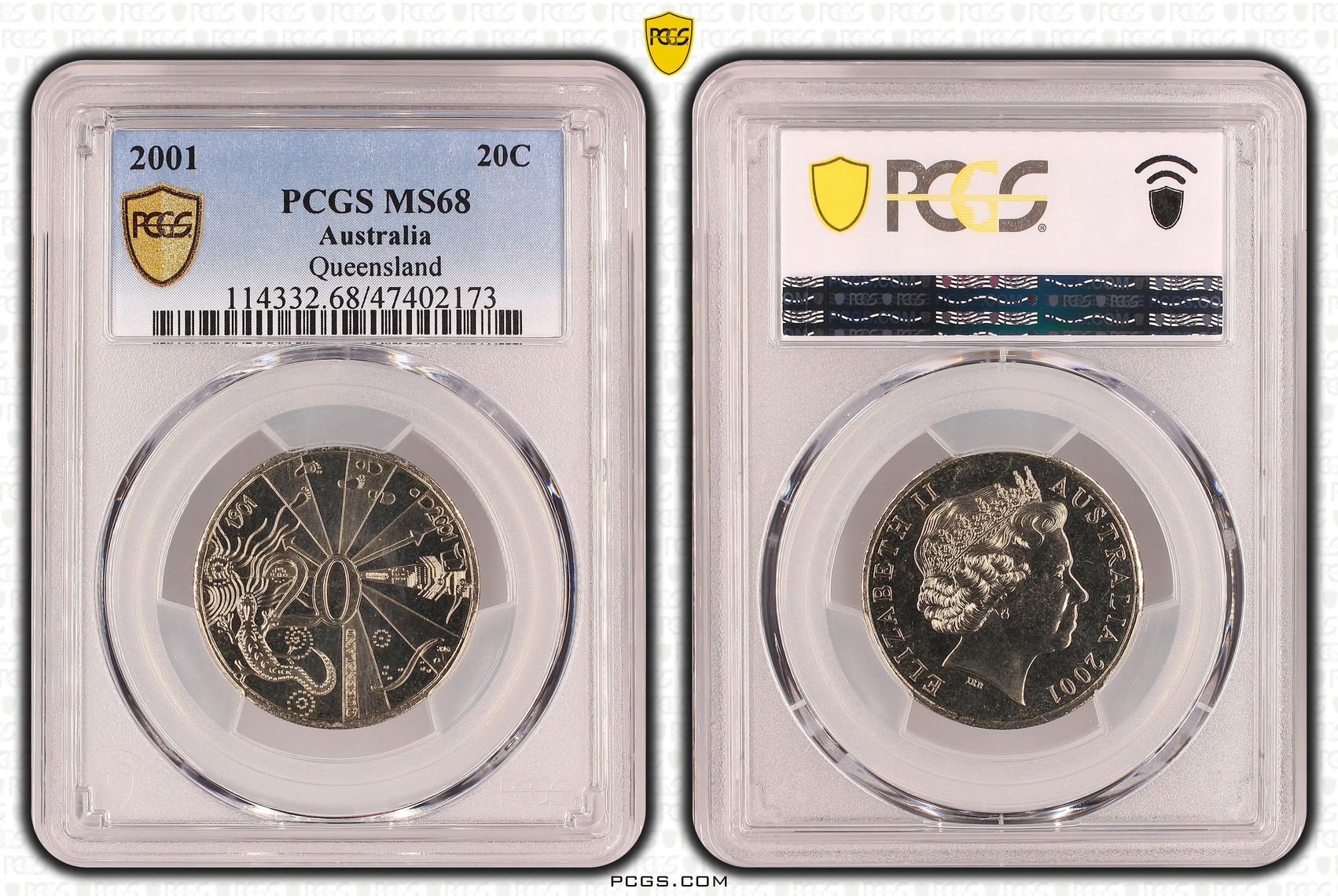 Queensland, Twenty Cent, 2001, PCGS MS 68
