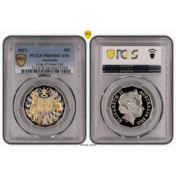2012 Australia Fifty Cent, 50c Coat of Arms Gilt PCGS - PR69DCAM -594