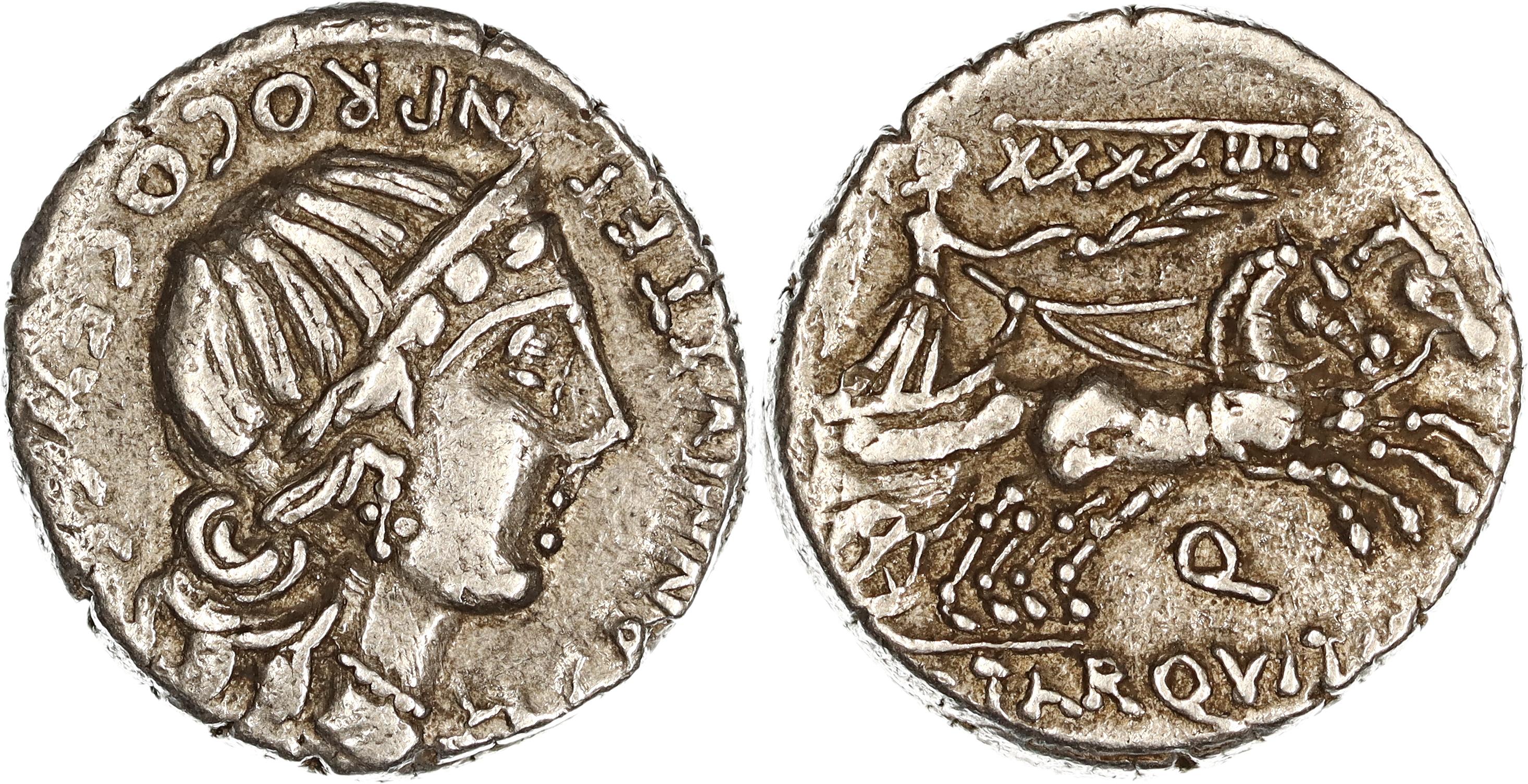 Roman Republic, C. Annius T.f. T.n. (Luscus) & C. Tarquitius P.f., Silver Denarius, 82-81 BC, nVF