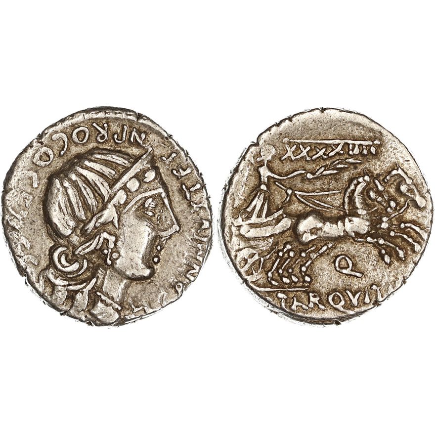 Roman Republic, C. Annius T.f. T.n. (Luscus) & C. Tarquitius P.f., Silver Denarius, 82-81 BC,  nVF