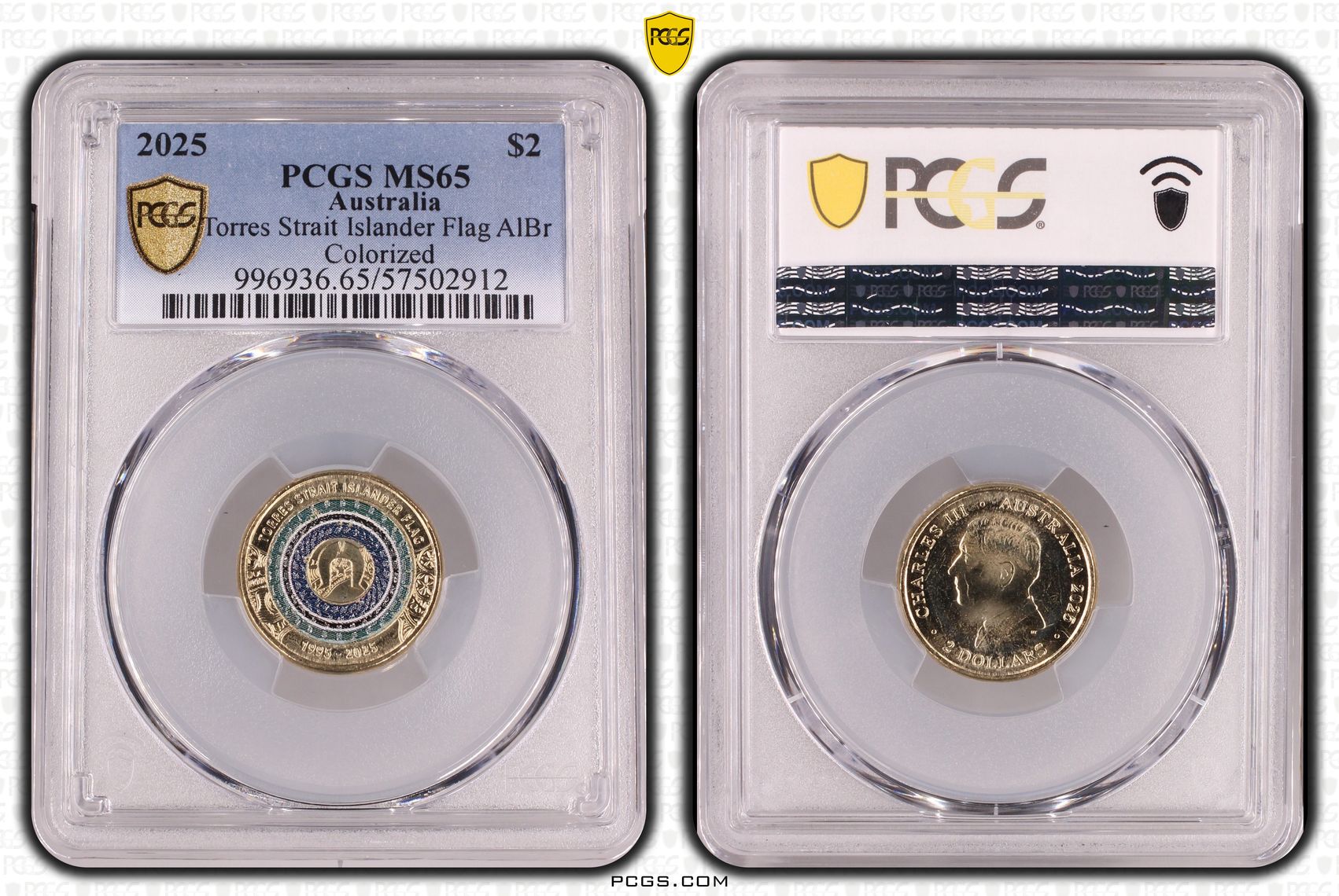 Torres Strait Islander Flag AlBr Colourised, Two Dollar, 2025, PCGS MS65