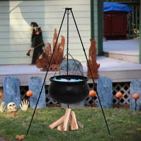 HALLOWEEN DECORATIONS OUTDOOR, WITCHES CAULDRON ON TRIPOD, HOCUS POCUS HALLOWEEN CANDY BUCKET DECORATIONS, BLACK PLASTIC CAULDRON