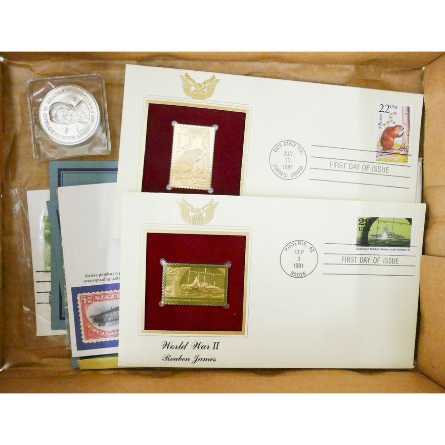 Box First Day Cover and Gold Stamps etc.