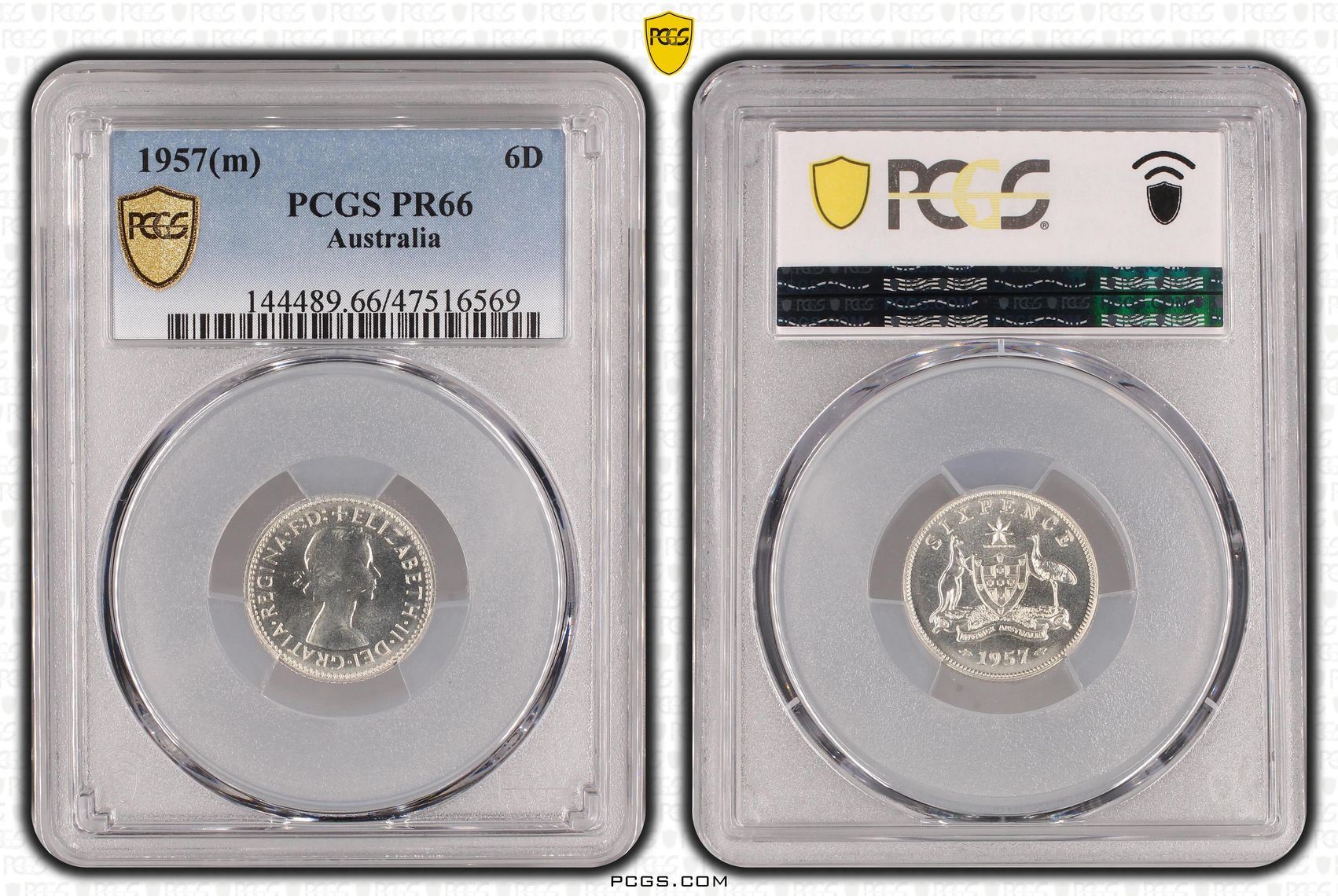 Sixpence, 1957(m), PCGS PR 66