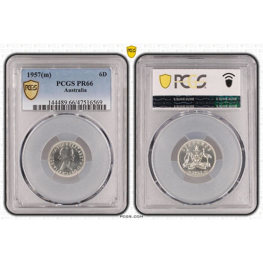 Sixpence, 1957(m), PCGS PR 66