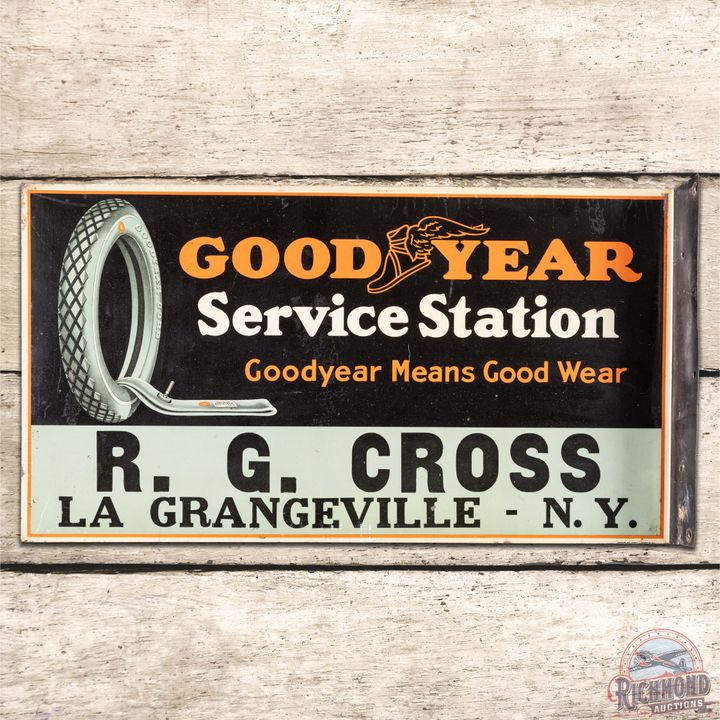 Early Goodyear Service Station DST Flange Sign w/ Tire La Grangeville NY