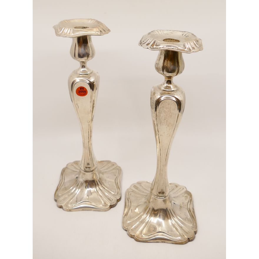 Pair American Sterling Weighted Base Art Nouveau Candlesticks