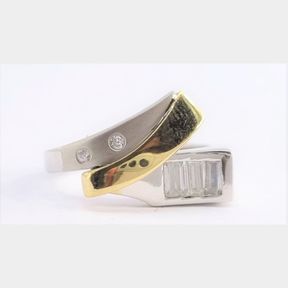 WHITE + YELLOW GOLD DESIGNER RING WITH CUBICS - 51543/140