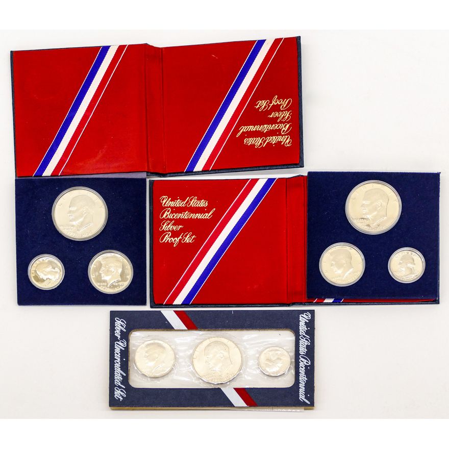 3pc US 1976 Bicentennial Silver Proof Coin Sets