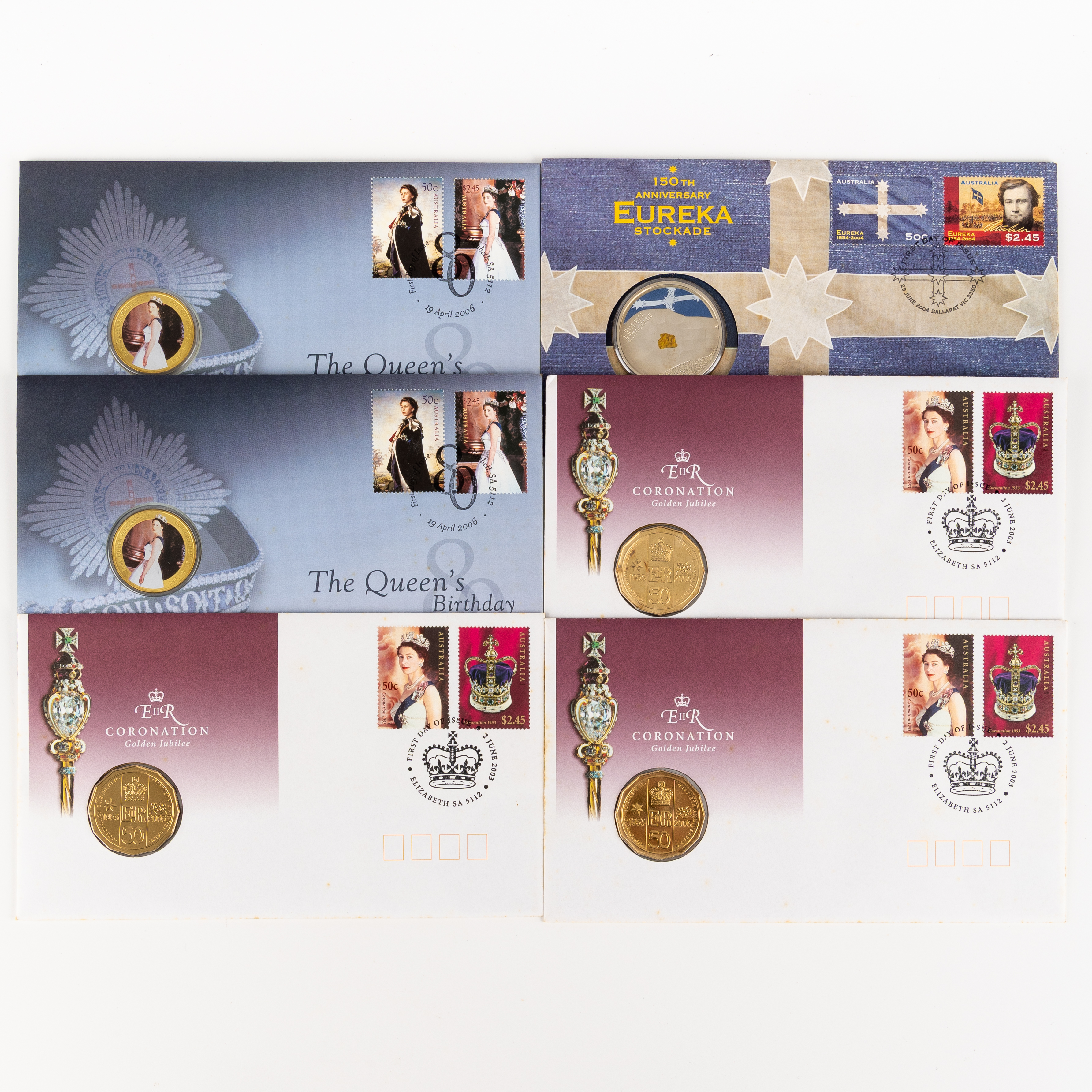 Elizabeth II, QEII & Eureka Stockade, Fifty Cents - Five Dollars, 2003 - 2006, UNC
