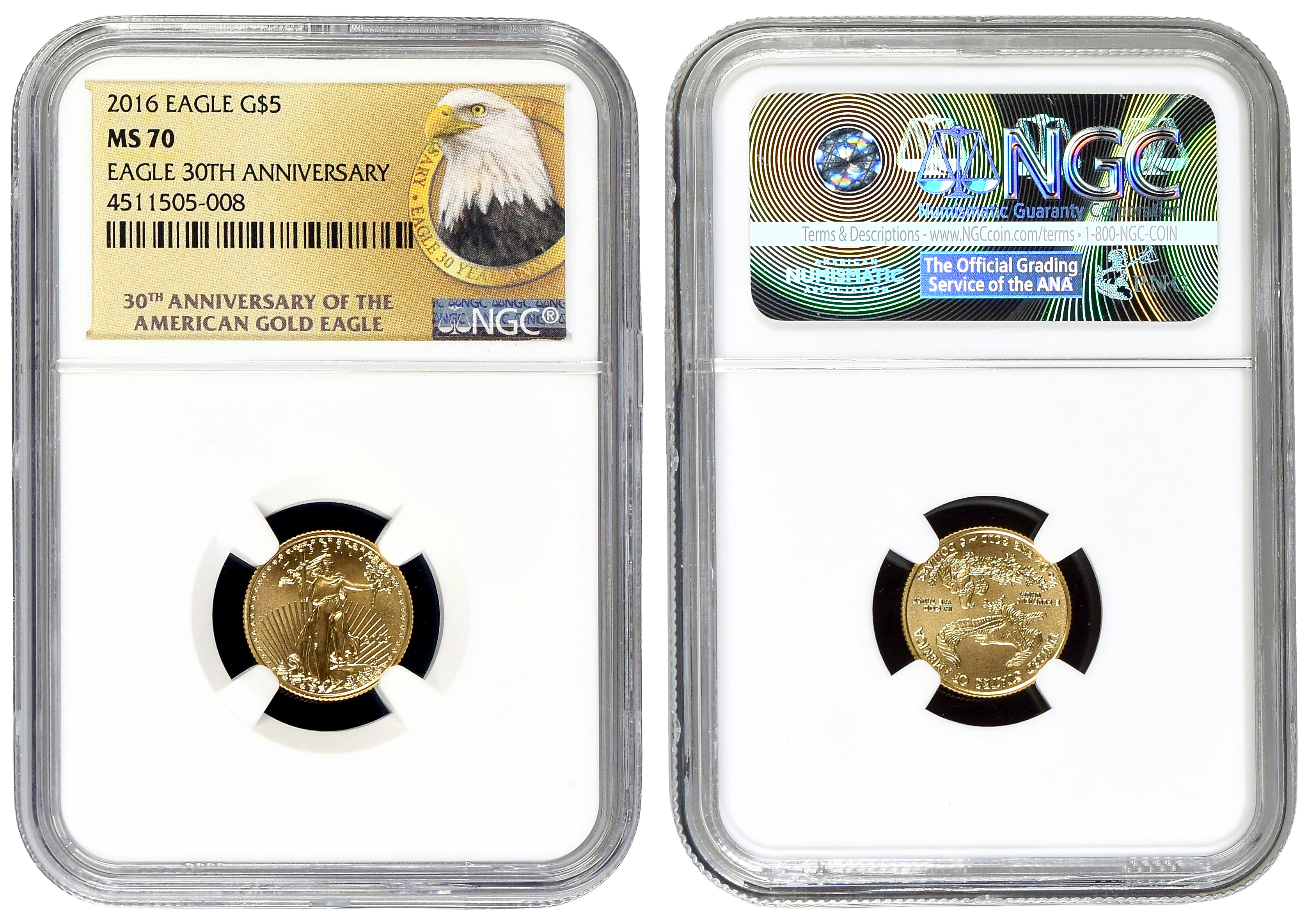United States, Eagle 30TH Anniversary, Five Dollars, 2016, NGC MS70