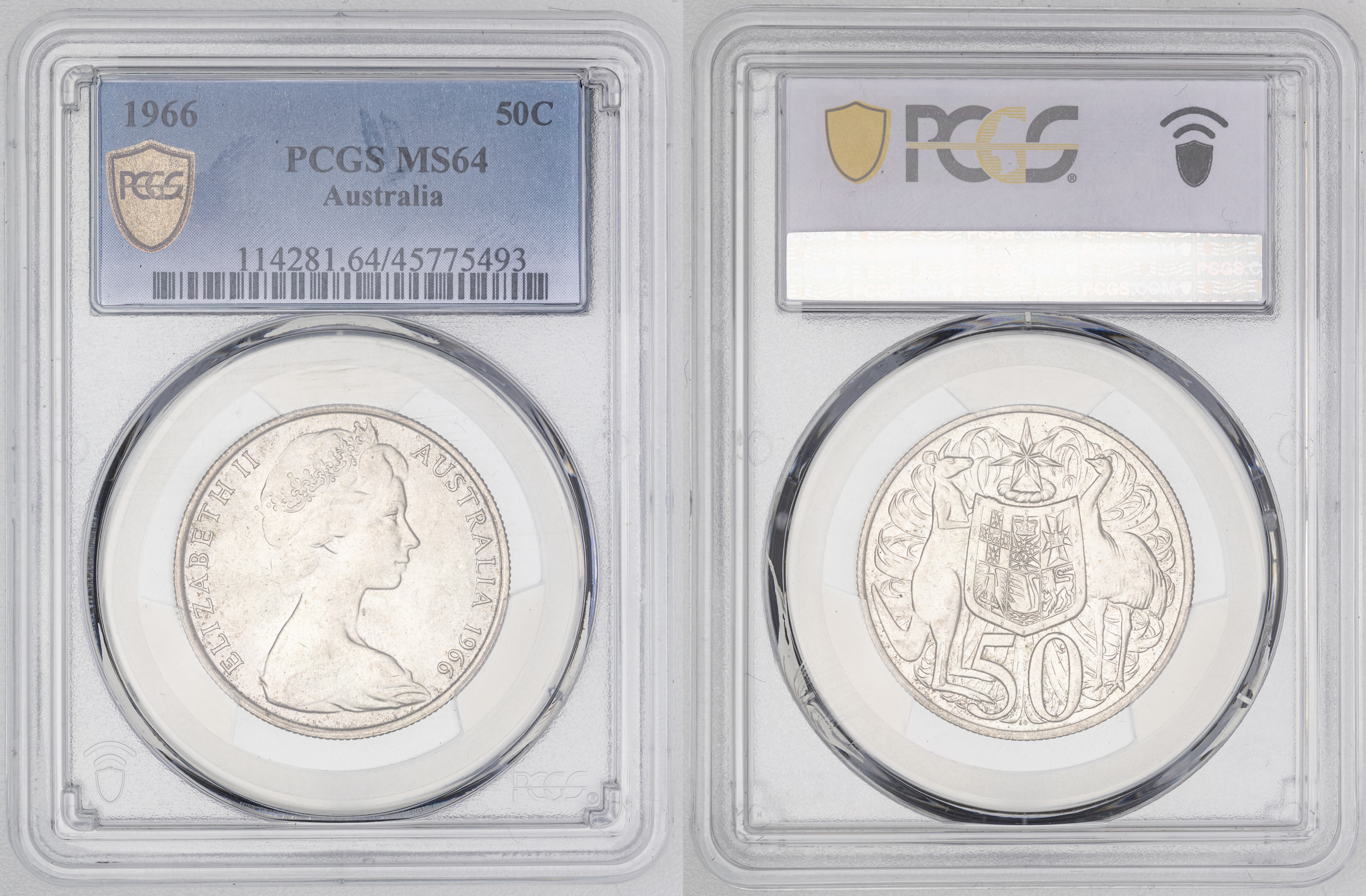 300 · Elizabeth II, Fifty Cent, 1966, PCGS MS64