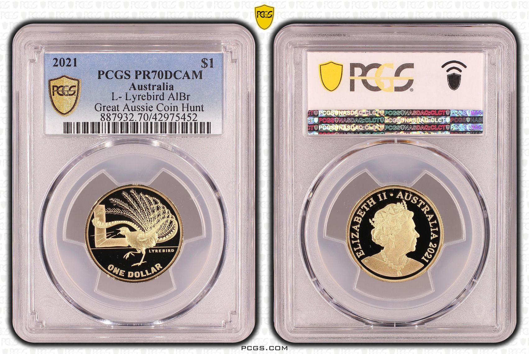 Elizabeth II, L- Lyrebird, Great Aussie Coin Hunt, One Dollar, PR70DCAM , 2021 PCGS POP - 2/0