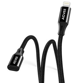 2PCS AGVEE LIGHTNING EXTENSION CABLE BRAIDED FEMALE TO MALE EXTENDER CORD FOR IPHONE IPAD CHARGER, DATA SYNC VIDEO AUDIO & CHARGIN