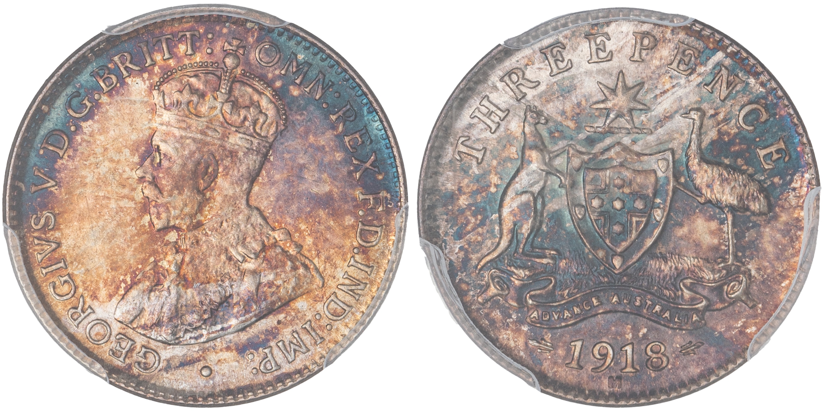 George V, Threepence, 1918-M, PCGS MS65
