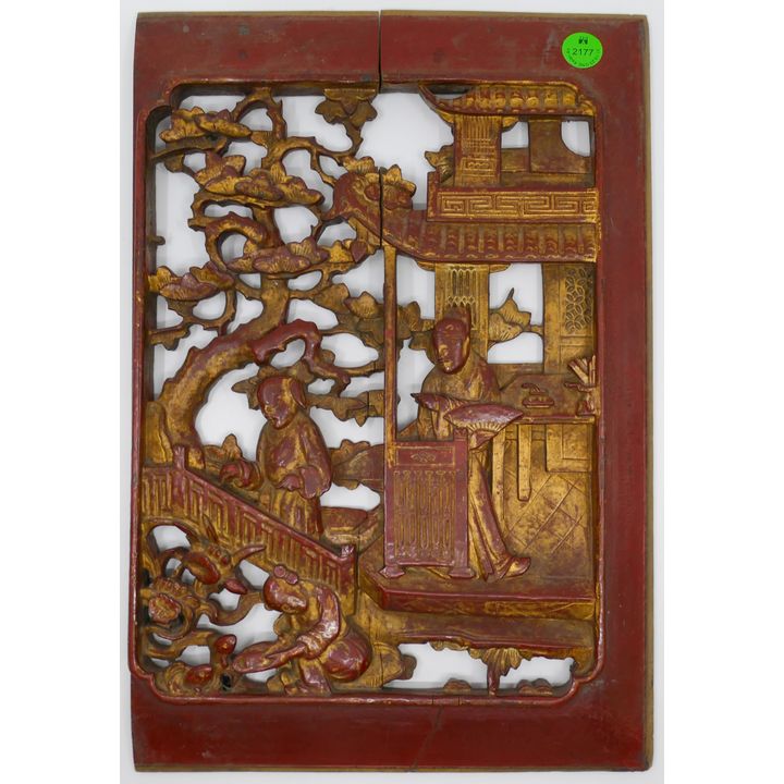 Antique Chinese Gilt Lacquered Temple Panel 14''x9.5''