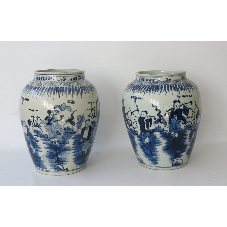 PAIR OF MASSIVE ORIENTAL PORCELAIN VASES