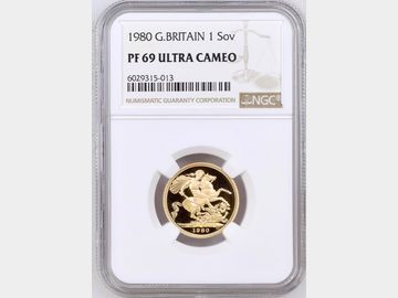 1980 ELIZABETH II GOLD PROOF SOVEREIGN PF69 UCAM