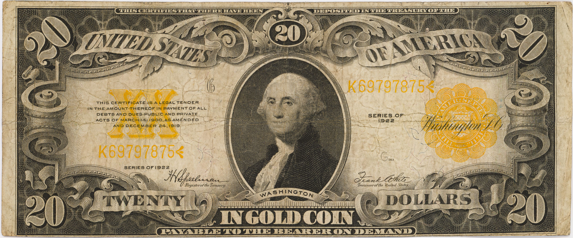 United States, Gold Certificate, Twenty Dollars, 1922, Fine