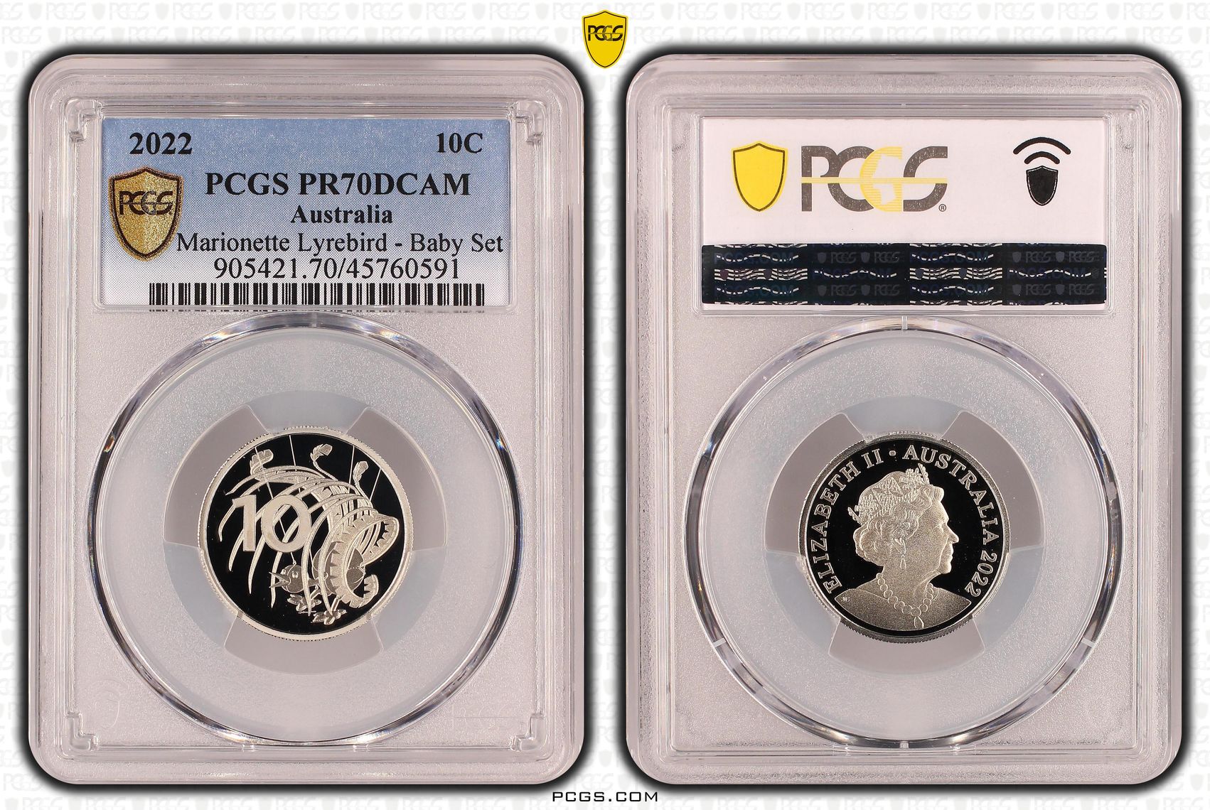 Marionette Lyrebird - Baby Set, top pop, Ten Cent, 2022, PCGS PR70DCAM