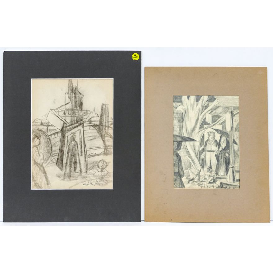 2pc Jack McLarty Pencil Signed 1940s Pencil/Charcoal on Paper Matted