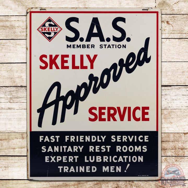 Skelly Approved Service Station Double Sided Tin Sign w/ Logo